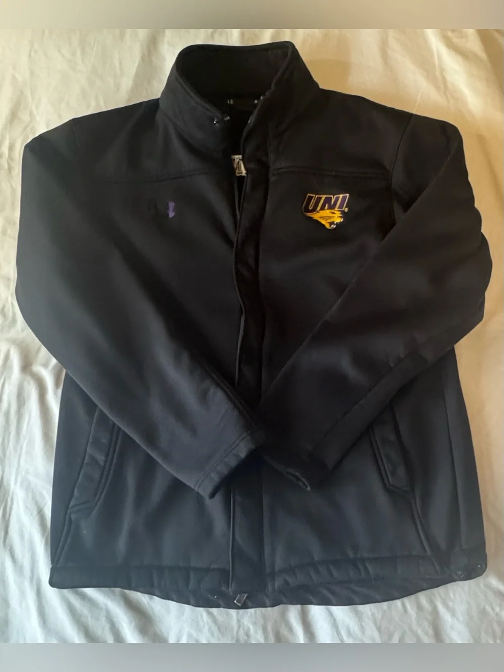 UNI Panthers Northern Iowa Full Zip & snap Jacket Coat ~ Black Adult Large
